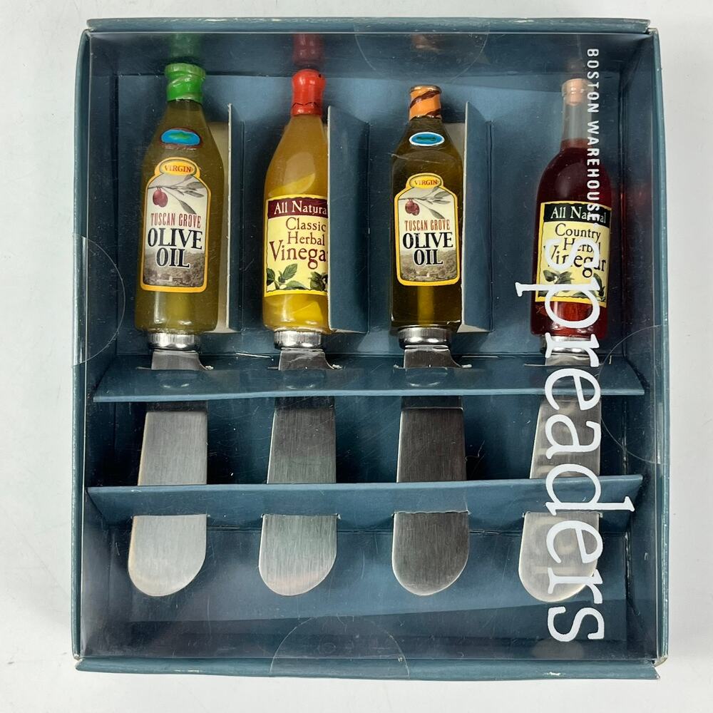 Boston Warehouse Oil & Vinegar Spreaders Set of 4 Olive Oil Herb Vinegar Knives